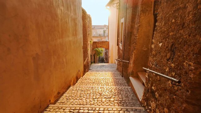 Wandering through cobblestones and stone buildings in the old town of Tivoli, Lazio, Rome, Italy
