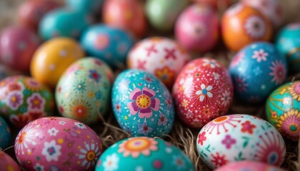 Obraz premium Colorful Easter eggs adorned with intricate floral patterns