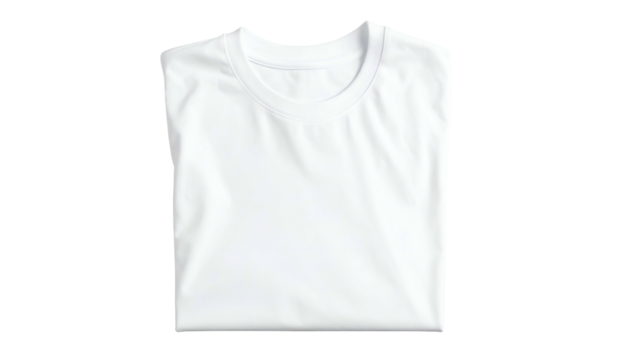 A perfectly folded plain white t-shirt isolated on a stark black background