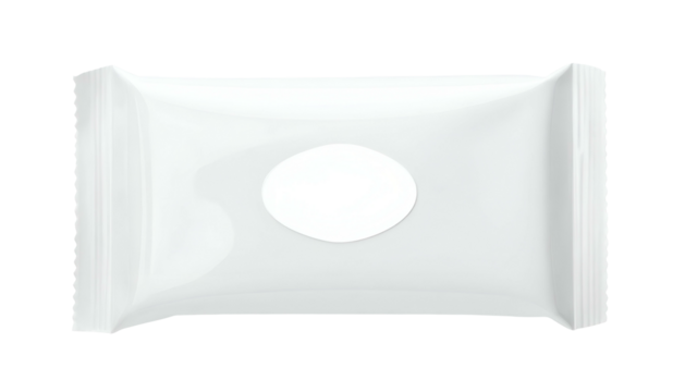 A rectangular white package with a rounded oval opening, likely containing wet wipes