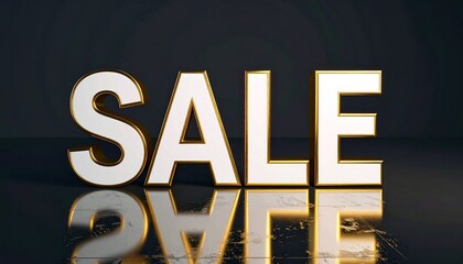 Large bold metallic letters spelling 'SALE' on a glossy black textured background, dramatic shadows enhancing contrast