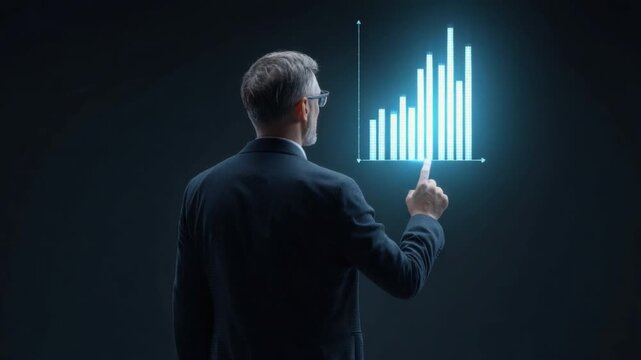 Business Professional Analyzing Data with Graphical Representation in Dark Background 4k video footage
