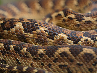 Obraz premium Close-up of a snake's patterned skin, showcasing the intricate scales and natural brown and black markings.
