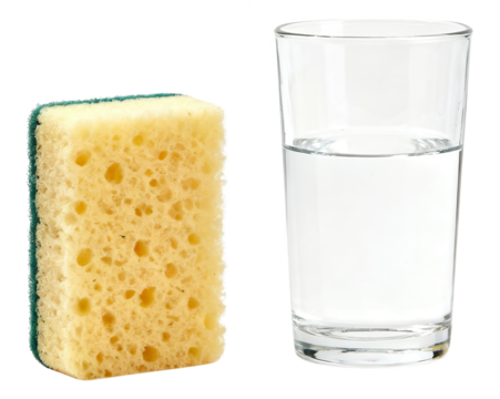 Sponge and Glass of Water: Cleaning Supplies for Household Chores