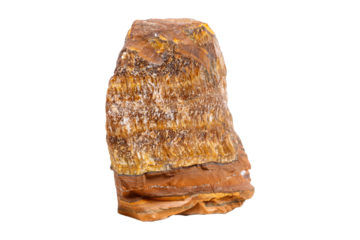 An untreated tiger's eye stone on an isolated background, showcasing a warm golden-brown tone with mesmerizing chatoyancy. Ideal for rustic decor with natural allure.