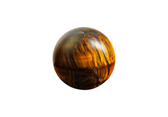 A vibrant Tiger Eye ball on an isolated white background, showcasing striking golden-brown stripes with a lustrous surface. Perfect for spiritual decor or gemstone displays.