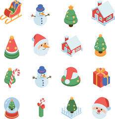 Christmas Holiday Vector Icons and Festive Characters – Cute Flat Decorations on Transparent Background