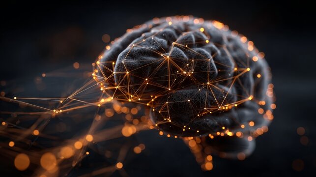 Human brain scan with glowing orange neural network