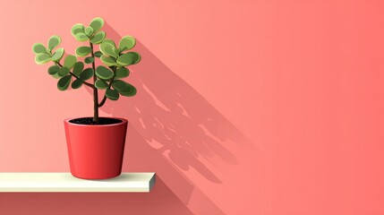 Potted succulent flat vector on coral
