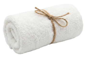 Rolled White Towel Tied with Twine - Spa Concept