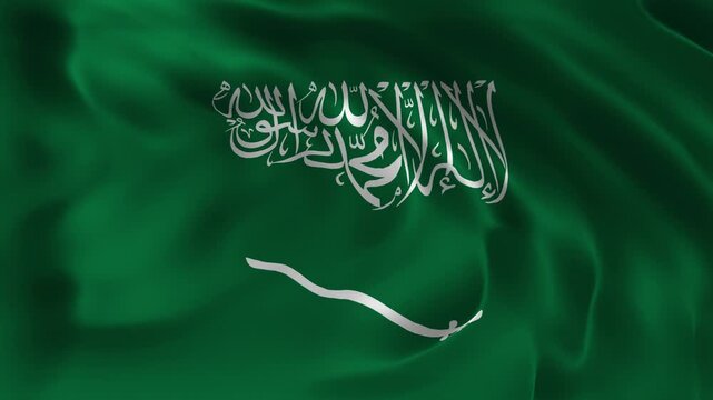Realistic Saudi Arabia flag waving in a seamless loop with detailed fabric texture perfect for Saudi National Day, cultural events, government celebrations, and 4K visual presentations