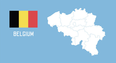 Belgium map. Vector Belgium map with Belgium flag isolated on blue background.	