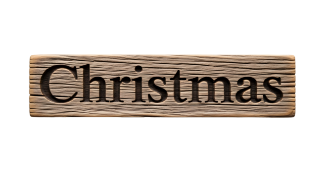 Christmas Word on wood, PNG on Transparent Background