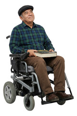 Senior Man in Wheelchair Holding Books: Education and Accessibility