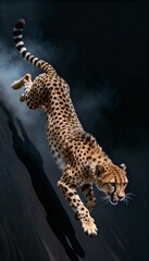 A dynamic image of a cheetah sprinting, showcasing its speed and agility against a dark background.