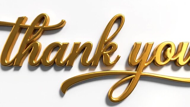 Golden thank you text isolated on white background for expressing gratitude