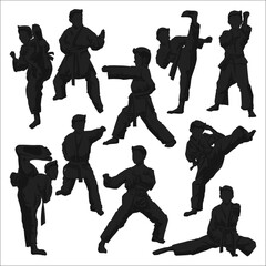 karate movement silhouette illustration bundle