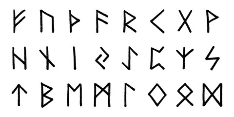Set of hand drawn viking runes Ancient scandinavian futhark germanic celtic alphabet clipart in doodle style Single element for print, web, design, decor © Daria Shane