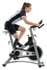 Fototapeta premium Determined Woman with Prosthetic Leg on Exercise Bike