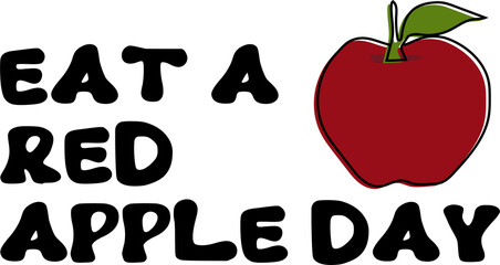 eat a red apple day text lettering inscription typography clipart with red apple illustration, eat a red apple day clipart on transparent background,  calligraphy digital artwork graphic 