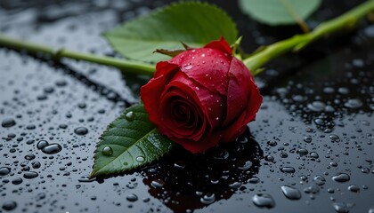 red rose with water drops