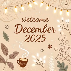 December 2025 Greeting Design vector illustration of a coffee background