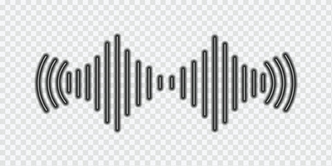 neon Sound wave icon for voice recognition in virtual assistant, speech sign, voice command control, outline acoustic waveform. Vector element for mobile app with voice interface, neon Sound icon