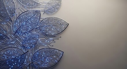 Stunning futuristic leaves circuit board design for technology, innovation, and ecological themes offering a blend of nature and modern tech concepts