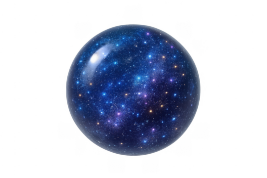 Glass sphere containing a vibrant cosmic galaxy universe