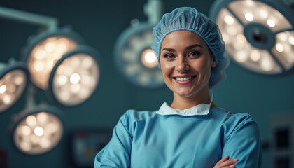 Confident female surgeon smiling in an operating room