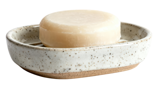 Solid Shampoo Bar on Ceramic Soap Dish - Eco-Friendly