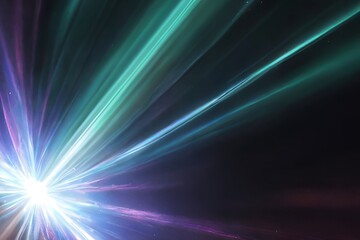 Fototapeta premium Radiant light burst with neon blue and purple energy beams on dark futuristic background