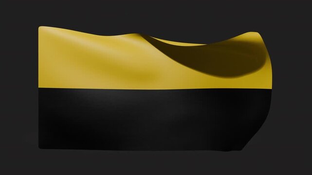 Former Saxony-Anhalt flag (1992–2017) with coat of arms waving on yellow and black split background. Realistic cloth motion. Suitable for historical or election-related content in Germany.