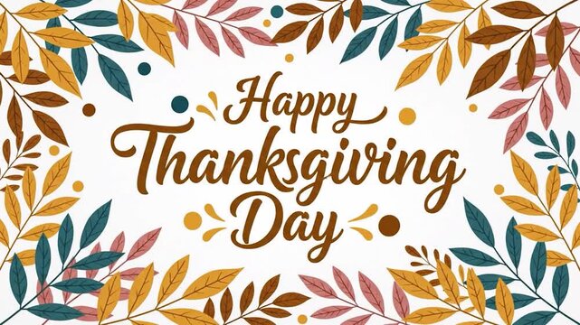 Happy thanksgiving greeting card isolated on white background with leaf border