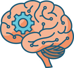 Human brain with gear and circuit connections representing artificial intelligence, neural technology, cognitive innovation, machine learning concept