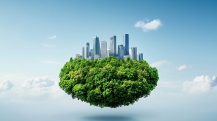 Urban Jungle Concept with City Skyline and Lush Green Landscape