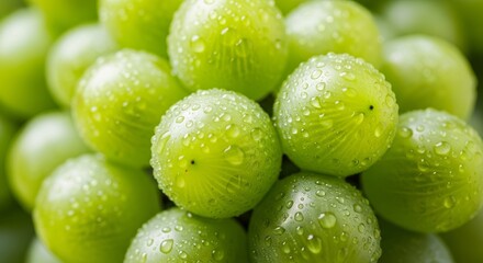 Fresh green grapes with water droplets look delicious and refreshing