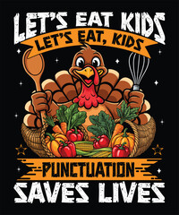 Obraz premium Cute Harvest Turkey Holding Spoon and Whisk – Writing Humor Design