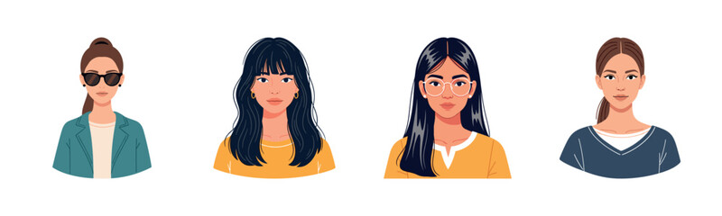 Illustration of diverse female characters in various styles and outfits