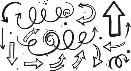 Hand drawn arrow collection in black and white doodle style