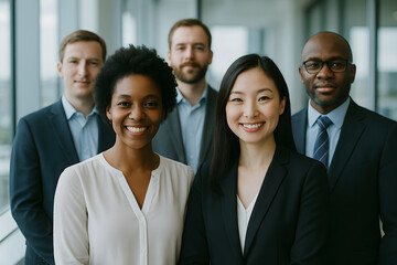 Diverse business team smiling confidently