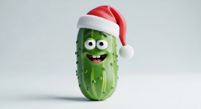 Festive pickle wearing a Santa hat spreading holiday cheer and joy