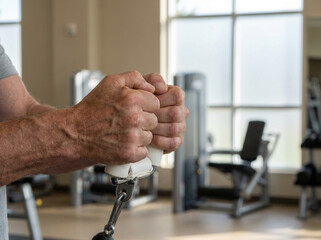 Close-Up of Hands Gripping Cable Machine Handle in Gym
