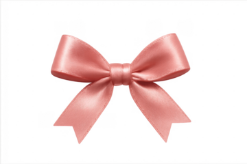 Pink satin ribbon bow decorating present on transparent background