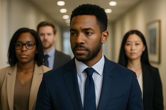 Diverse business team walking in hallway
