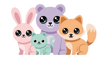Obraz premium Cartoon Cute Animal Friends Illustration Set for Kids and Nursery Decor