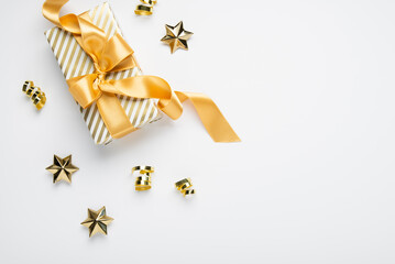 Merry Christmas and Happy Holidays greeting card, frame, banner. New Year. Golden Christmas...