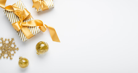 Merry Christmas and Happy Holidays greeting card, frame, banner. New Year. Golden Christmas...