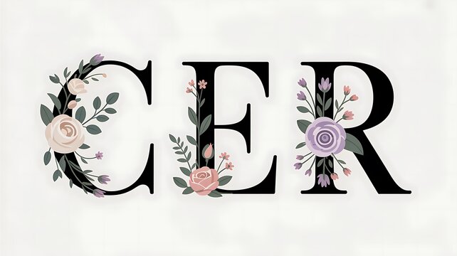 Elegant floral letter illustrations C E R on a white background
