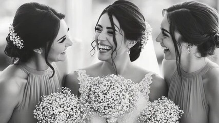 Group of women posing together with flowers, ideal for events, parties, or everyday use